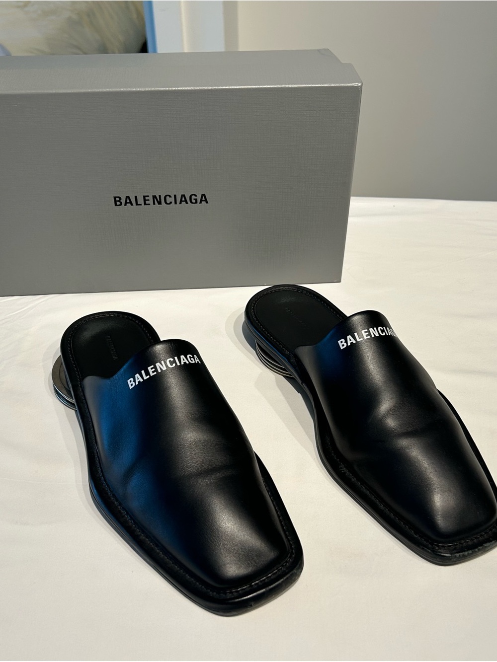 Balenciaga Black Leather Slip-On Mules